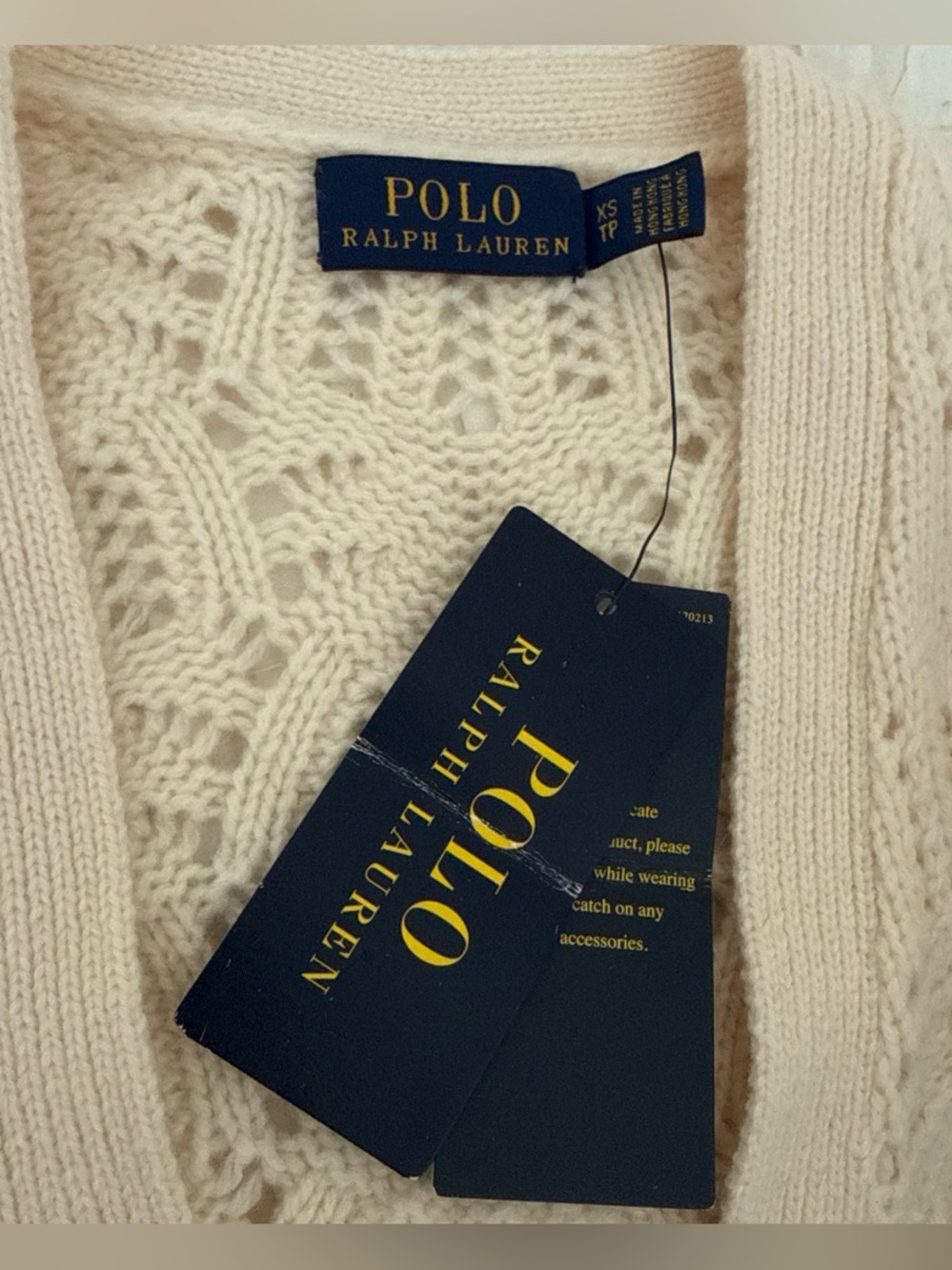 NWT Polo Ralph Lauren Pointelle Wool Cardigan in Cream - Picture 2 of 4